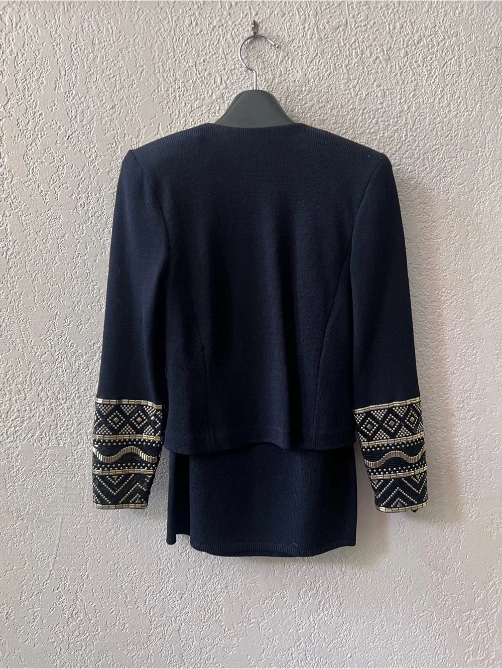 St John Evening Black Double Breasted Knit Suit with Gold Beading SZ 6 Geometric - Picture 3 of 14